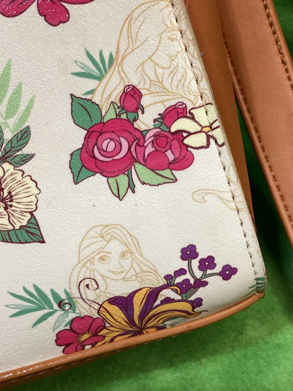 Loungefly Disney Princess Floral Crossbody Purse Tan Satchel Bag